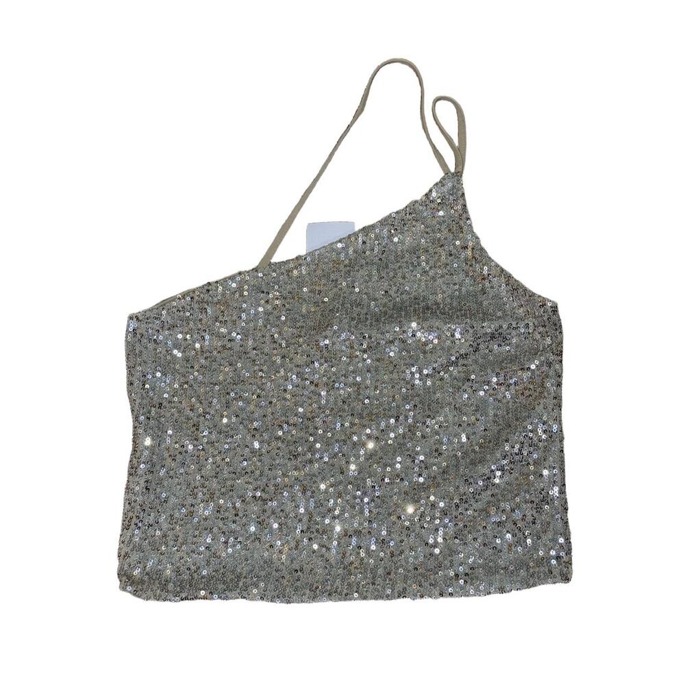 Know One Cares‎ Womens Top Size M Silver Champagne Sparkle With Sequins